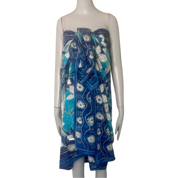 HP🎉 SAKS FIFTH AVENUE Swim Coverup Pareo Wrap Large Scarf Cotton Tropical Floral - Picture 10 of 16